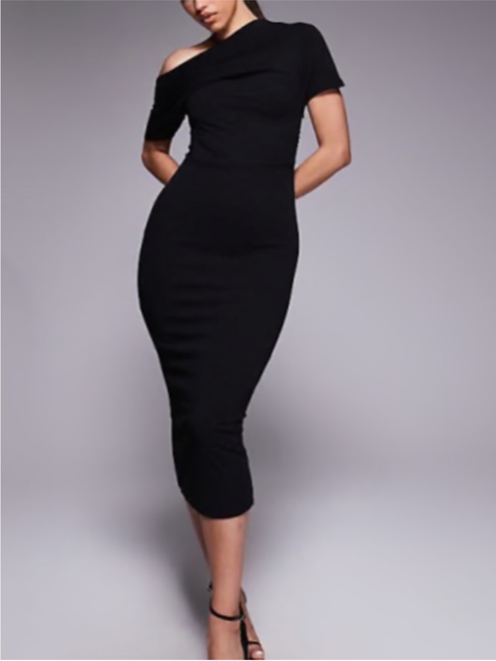 ASOS Pleated Shoulder Black Midi Pencil Size 4 Dress - Elegant Evening Wear